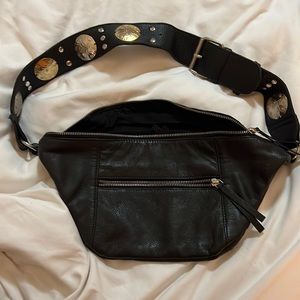 Free people leather belt bag with gold and silver accents